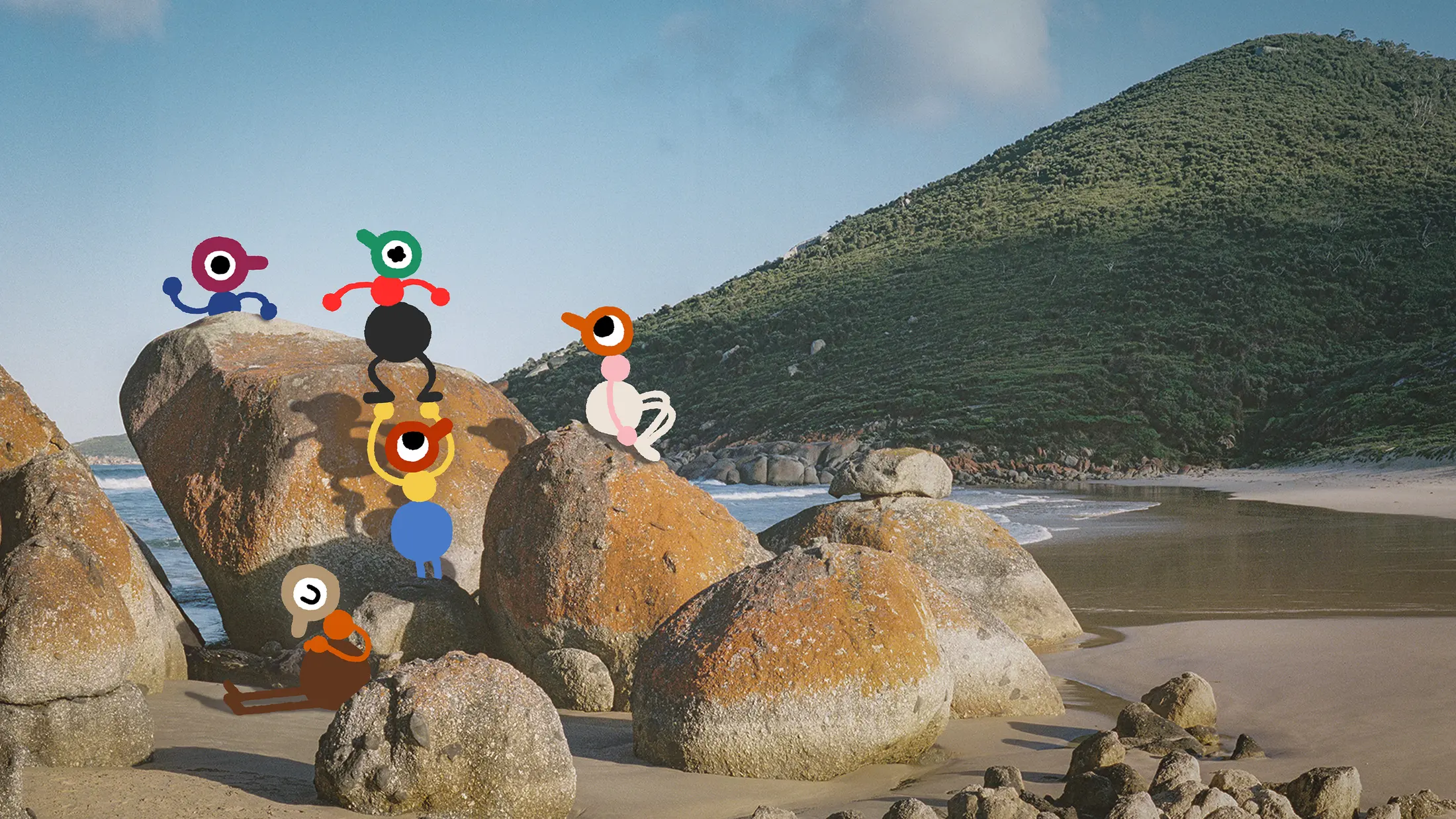 Friends exploring the Big Walk island