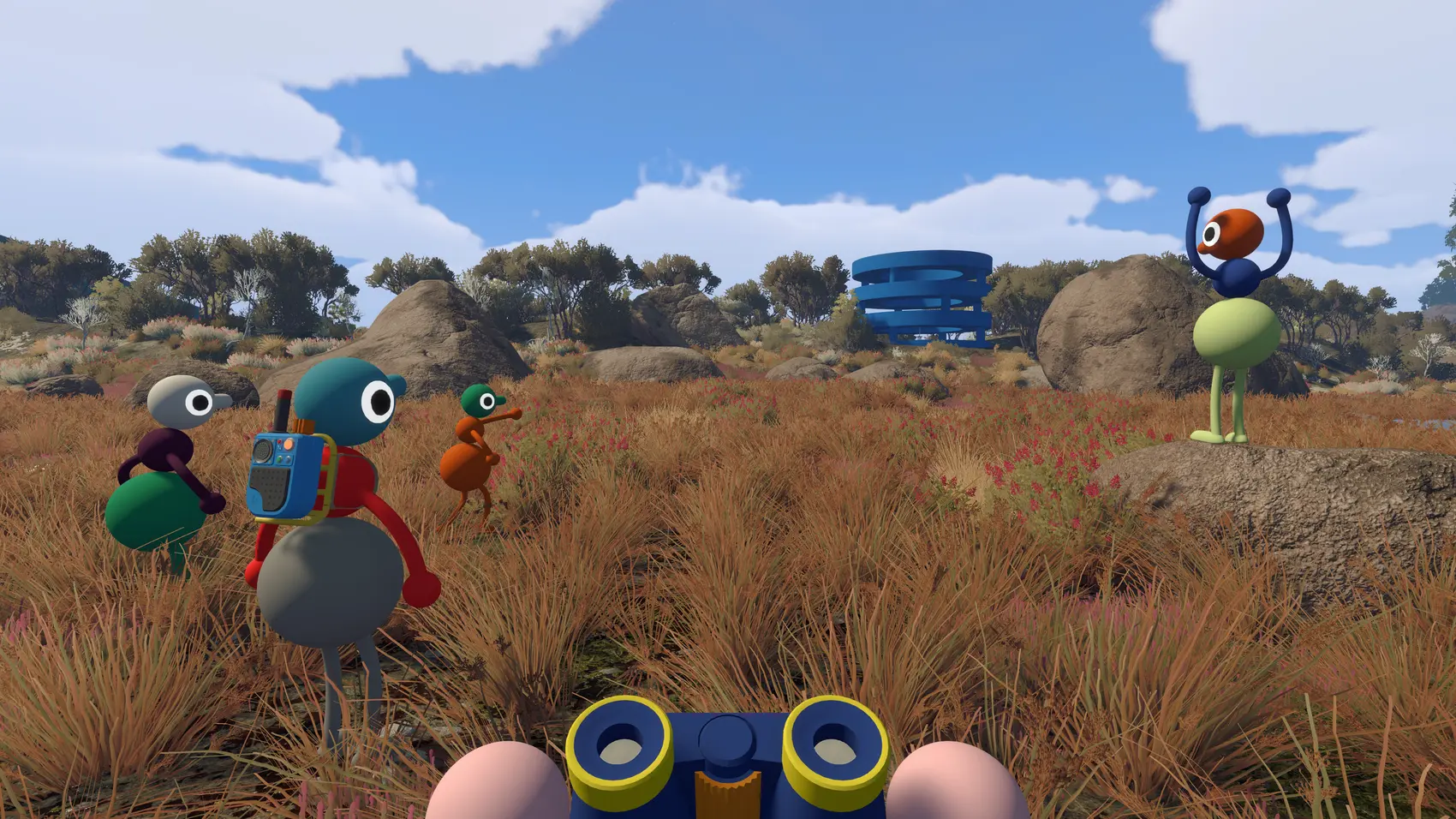 A binocular view of Big Walk players navigating toward a distant landmark
